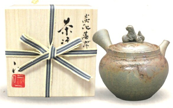 常滑焼急須　名工急須　仁　炭化藻掛獅子　約240ml　(胴穴茶こし)