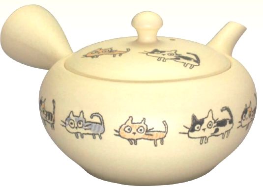 常滑焼急須【さわやか網】黄　ネコ急須 約280cc