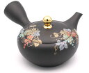 常滑焼 セラメッシュ(陶製茶こし)急須 黒泥金ブドウ金摘み急須 昭萠窯 270ml