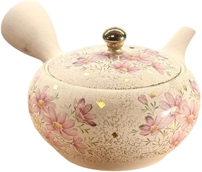 常滑焼×九谷焼コラボ 丸網金つまみ急須　秋桜/吉野山桜 約300cc