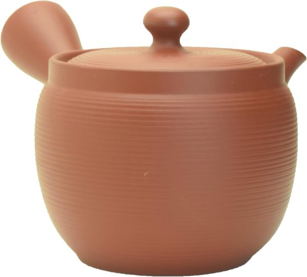 常滑焼急須 大容量　線段急須　朱/黒　約600ml　さわやか茶こし