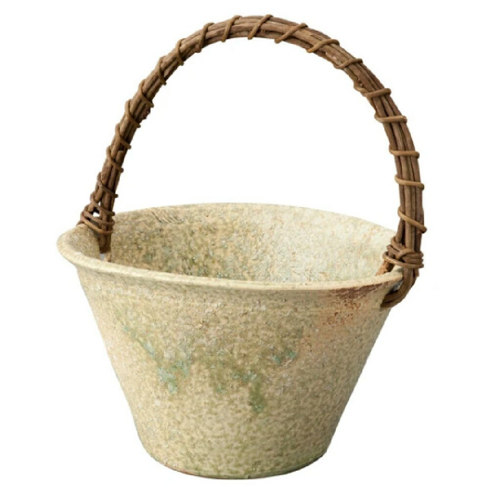 信楽焼 花器 つる付 緑葉