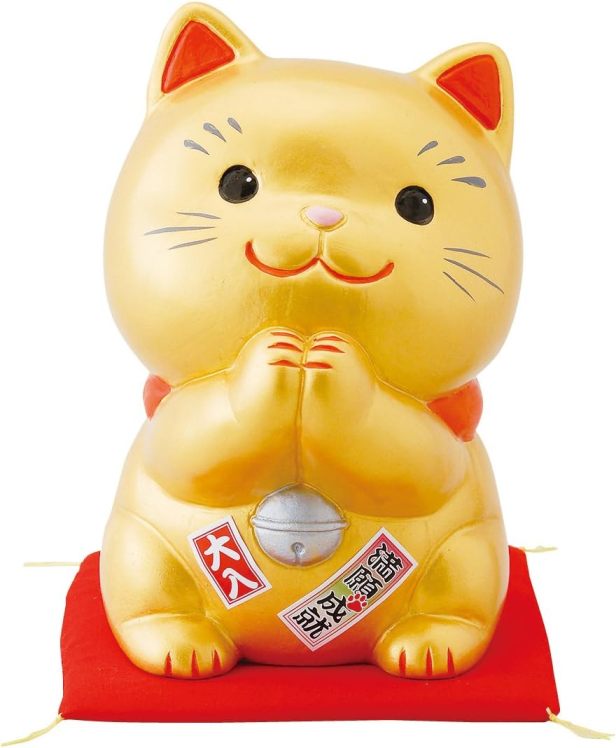 日本製　陶器の猫貯金箱　満願成就　金猫/トラ猫/三毛猫　サイズ:約11×高さ16.8cm