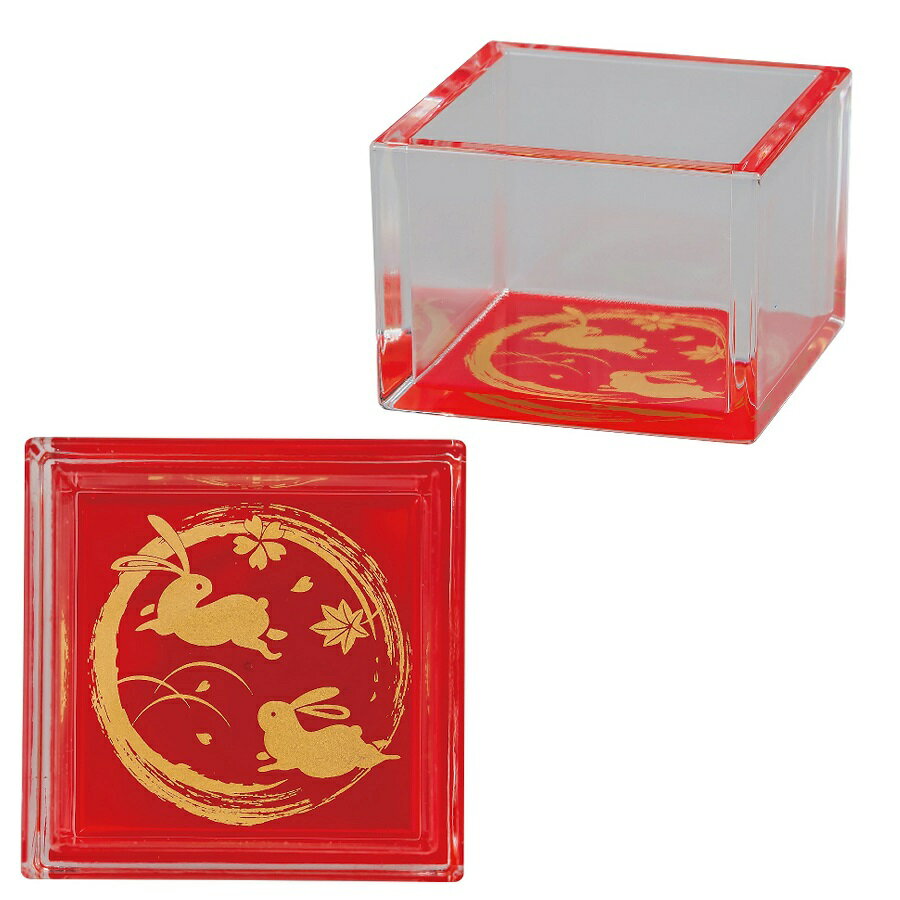 乐天商城 - 山中漆器 クリア升 花うさぎ 赤 5尺