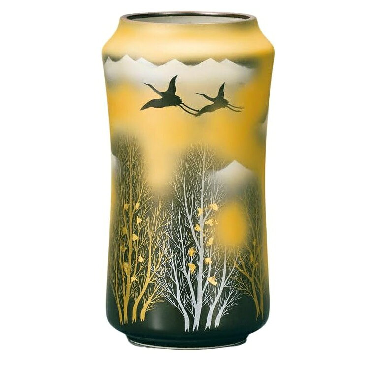 日本の伝統工芸品【九谷焼】8号花瓶 金雲木立