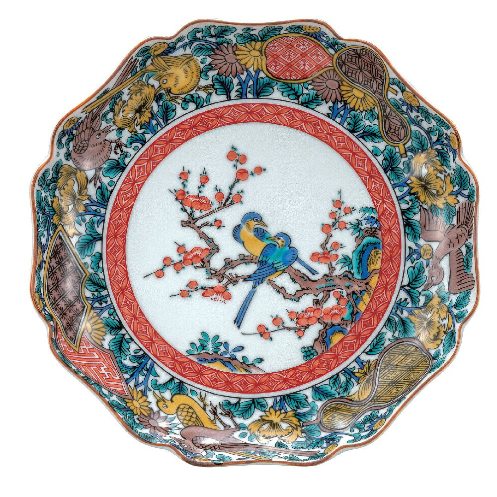 Rakuten - 日本の伝統工芸品【九谷焼】7号皿 古九谷 付属の木箱は九谷焼の歴代画風の絵柄を入れた華やかなデザインとなっております。