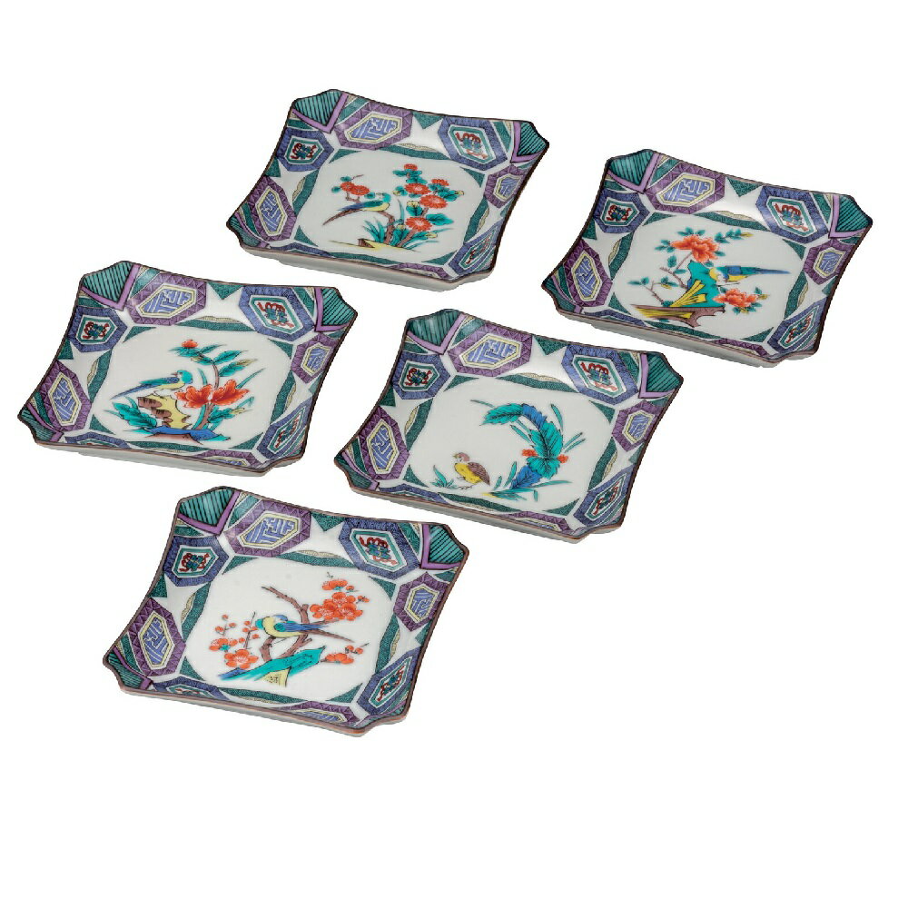 Rakuten - 日本の伝統工芸品【九谷焼】4.2号皿揃 古九谷花鳥絵変り（5枚組）