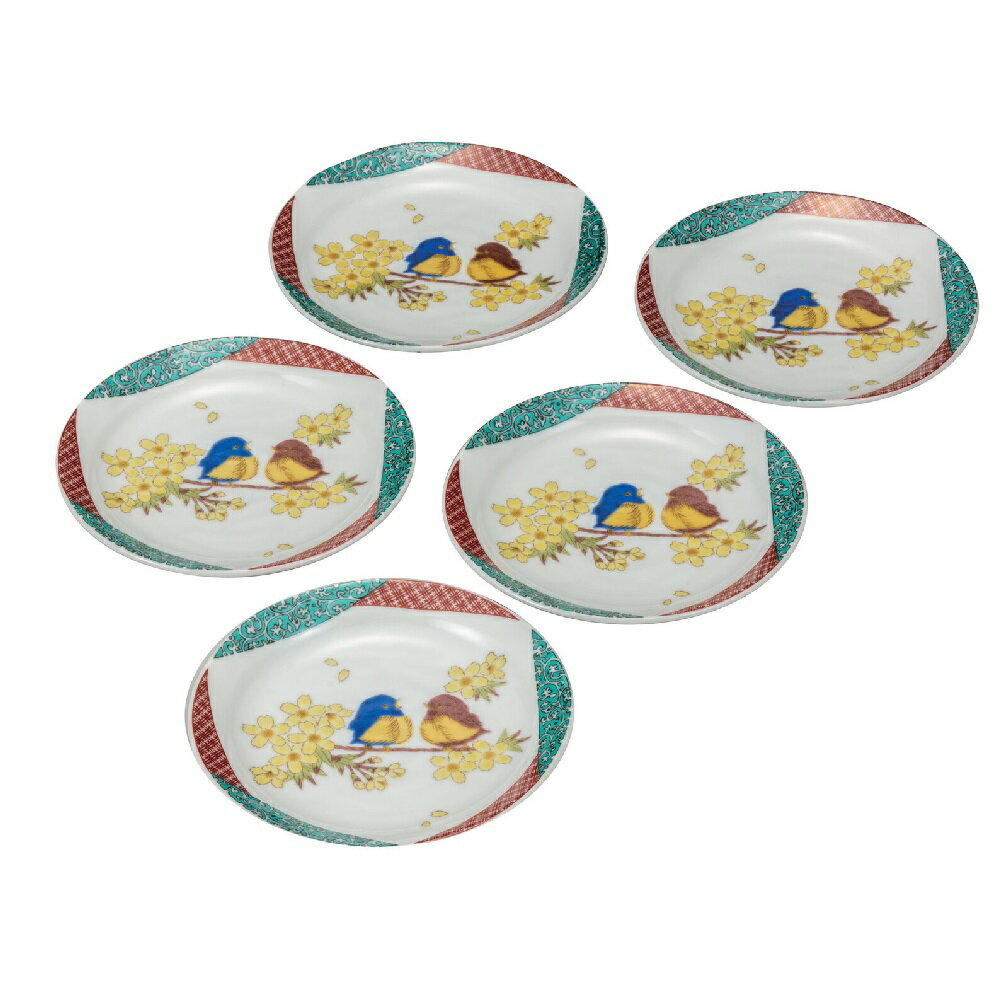 乐天商城 - 日本の伝統工芸品【九谷焼】5.5号皿揃 花福雀 （5枚組）