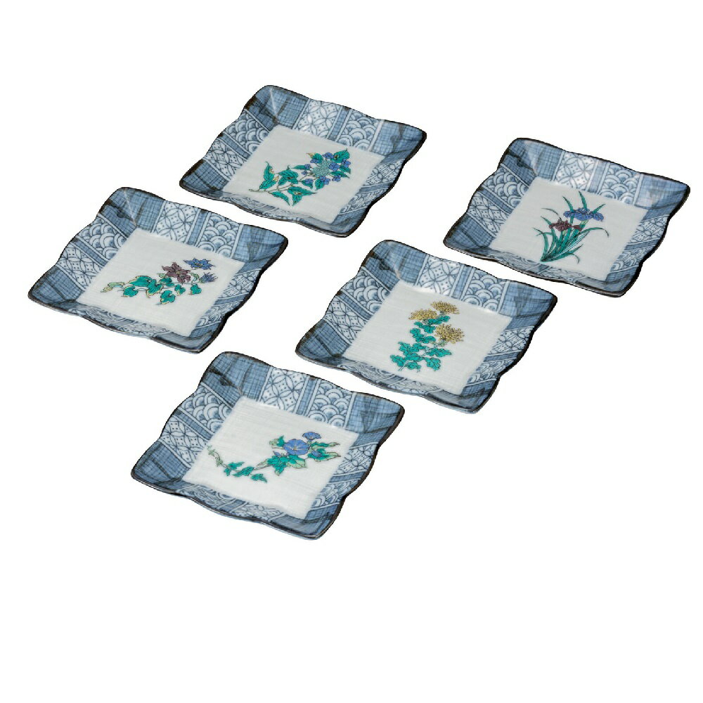 Rakuten - 日本の伝統工芸品【九谷焼】4.2号皿揃 草花絵変り（5枚組）