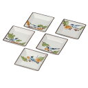 日本の伝統工芸品【九谷焼】3号皿揃 ぶどうに鳥(5枚組)
