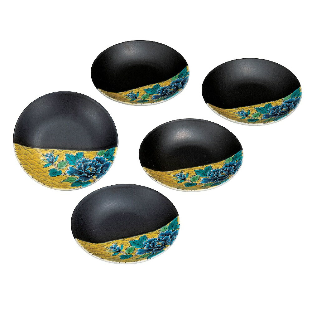 Rakuten - 日本の伝統工芸品【九谷焼】5号皿揃 吉田屋波牡丹（5枚組）