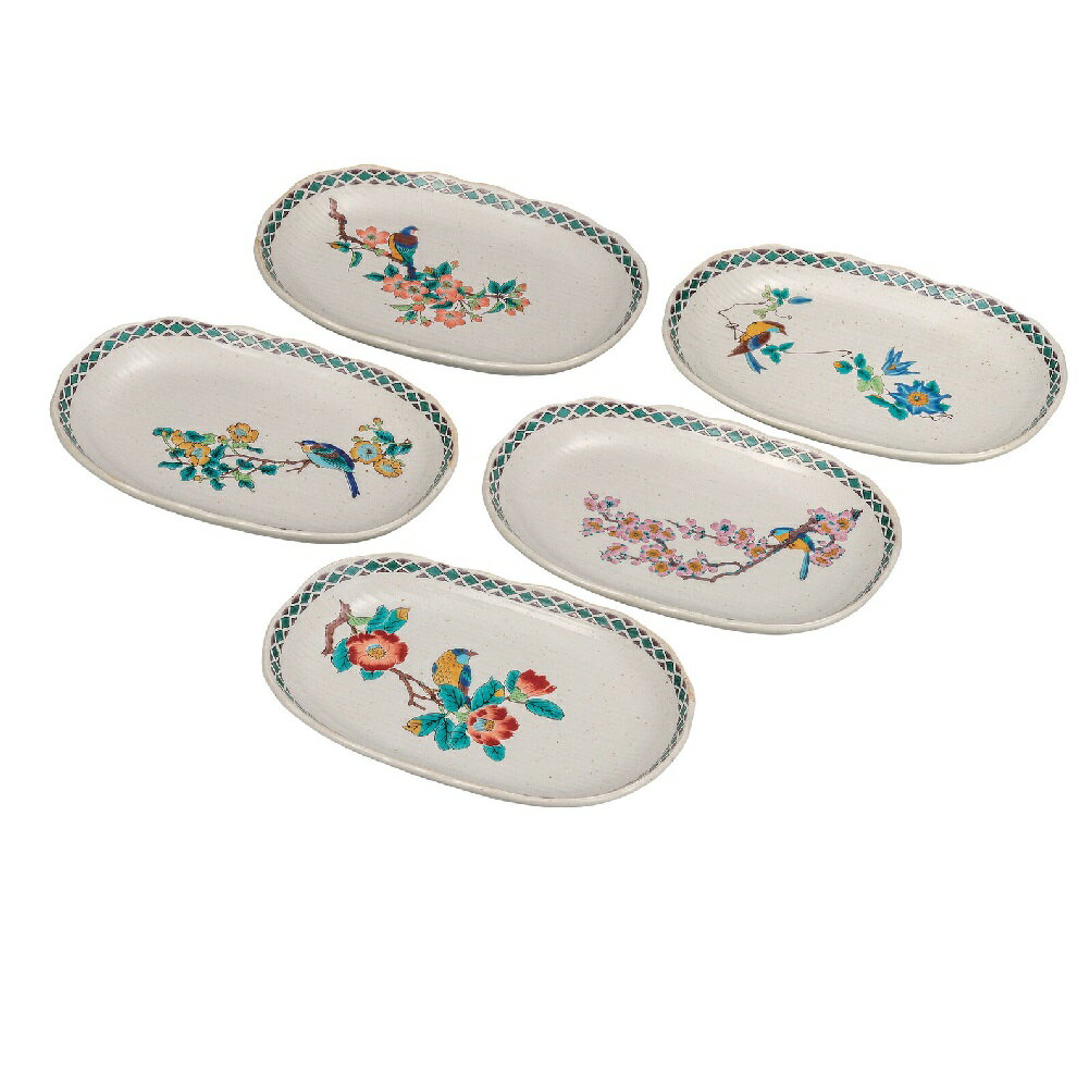 Rakuten - 日本の伝統工芸品【九谷焼】6.5号皿揃 花鳥絵変り（5枚組）