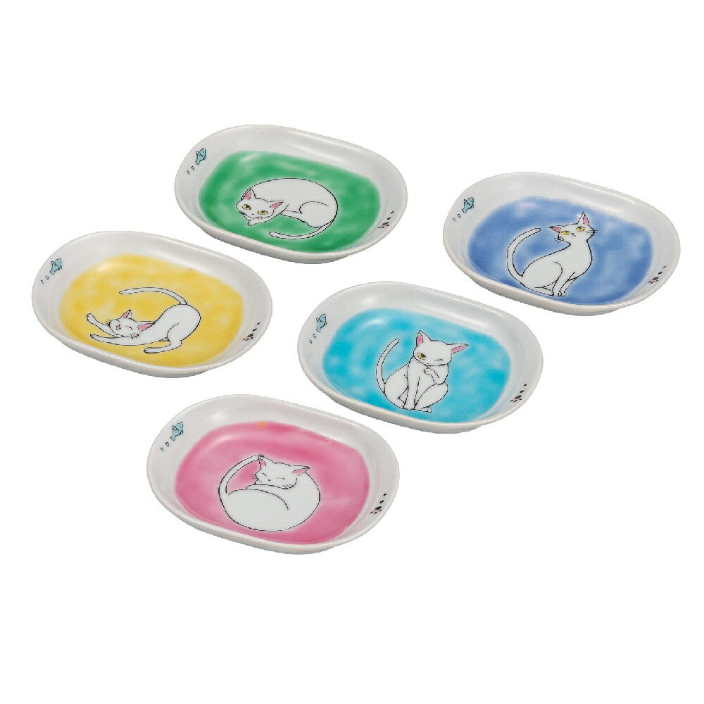 乐天商城 - 日本の伝統工芸品【九谷焼】3.5号皿揃 しろにゃん（5枚組）