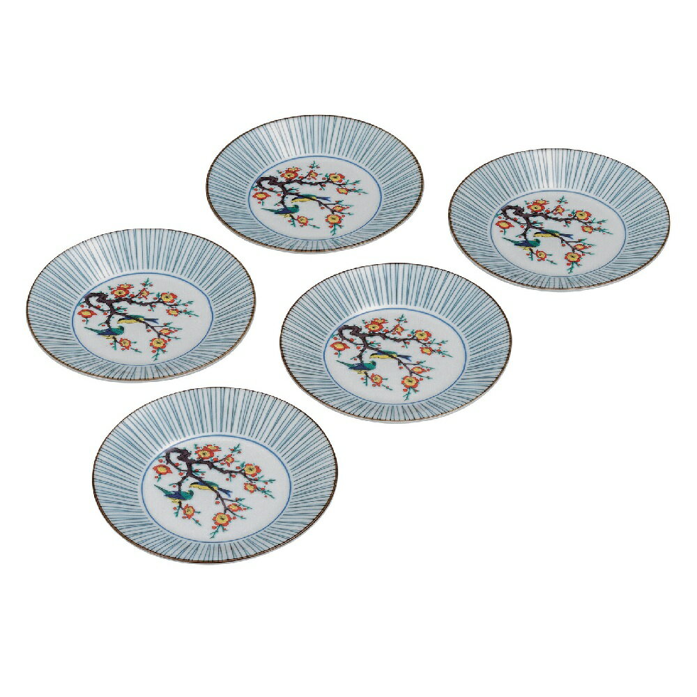 Rakuten - 日本の伝統工芸品【九谷焼】5.2号皿揃 梅に鳥（5枚組）