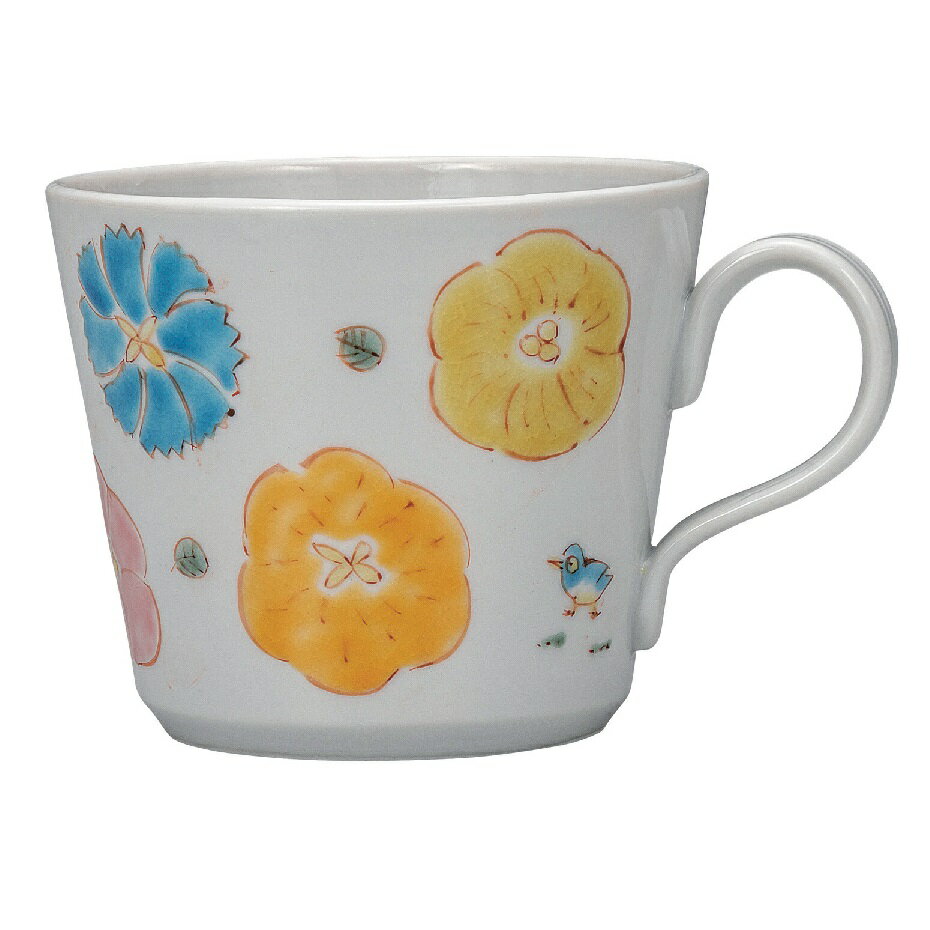 日本の伝統工芸品【九谷焼】マグカップ 花に小鳥 川合孝知
