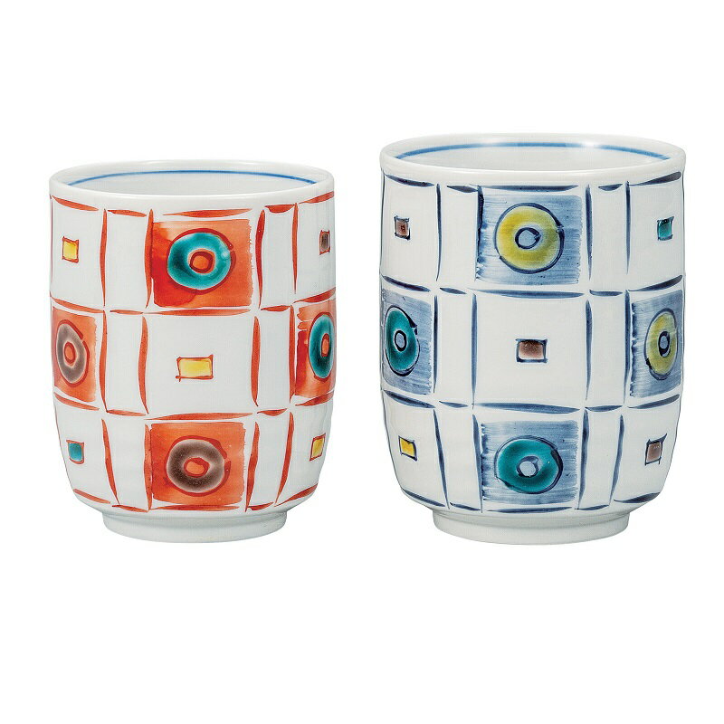 日本の伝統工芸品【九谷焼】組湯呑 二色石畳 万作窯