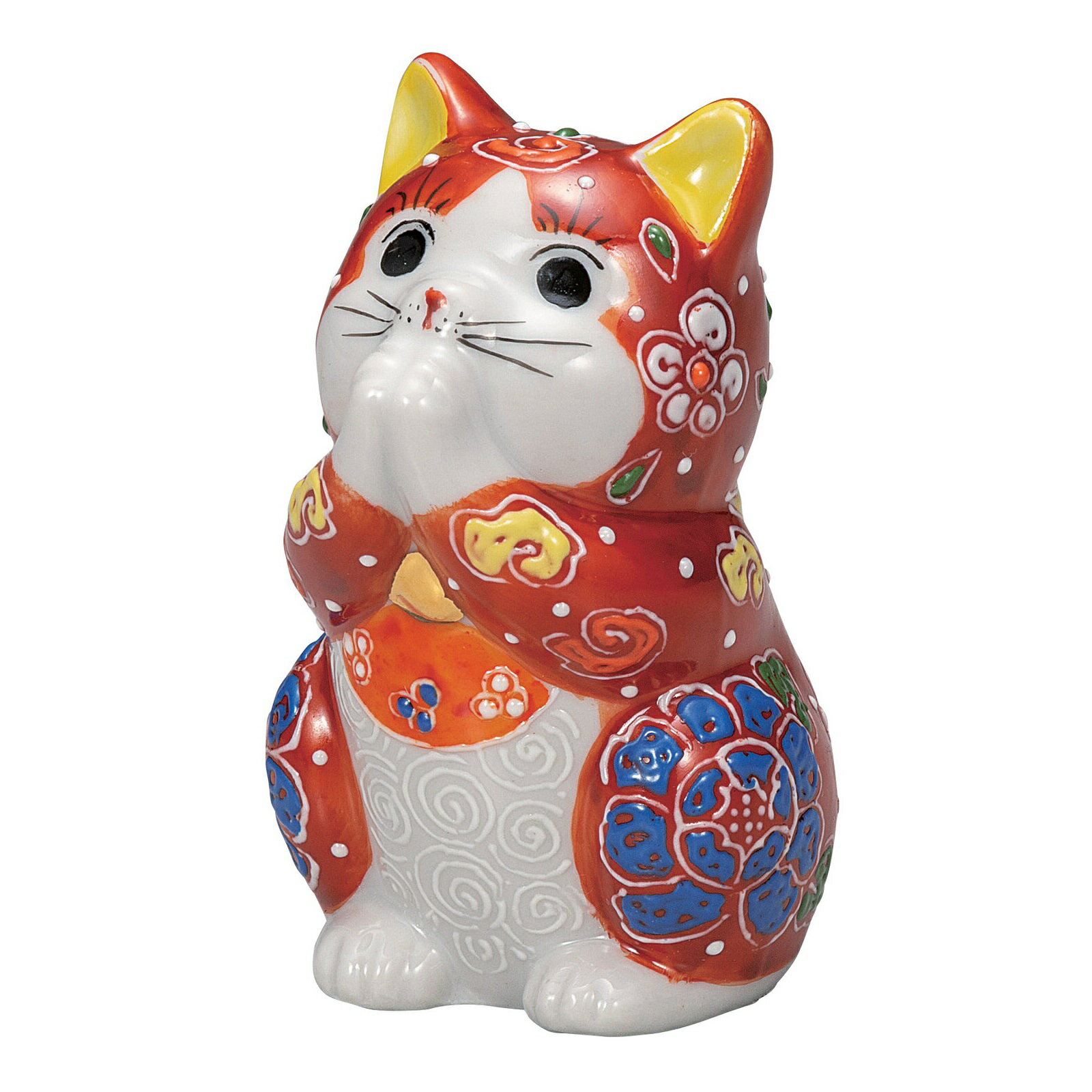 Rakuten - 日本の伝統工芸品【九谷焼】2.7号お祈り猫 赤盛