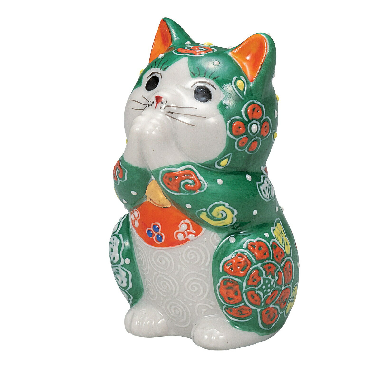 Rakuten - 日本の伝統工芸品【九谷焼】2.7号お祈り猫 緑盛