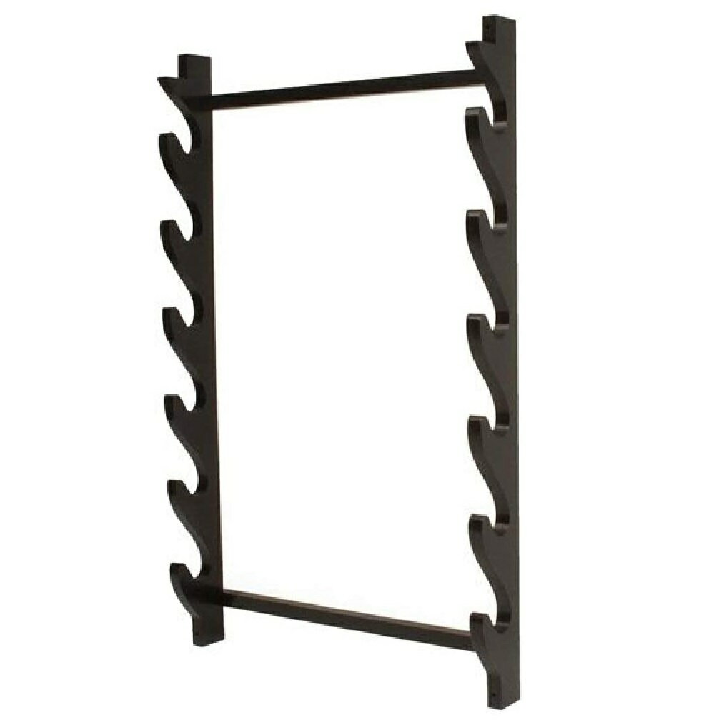 刀剣コレクター必須アイテム。 刀掛台6振タイプ、場所をとらない壁掛けタイプです。 サイズ:全幅：410mm、高さ：658mm、奥行：70mm 素材・材質:木製 仕様：お客様組立式 製造国:輸入商品 ■通常2～5営業日で発送致しますが材料その...