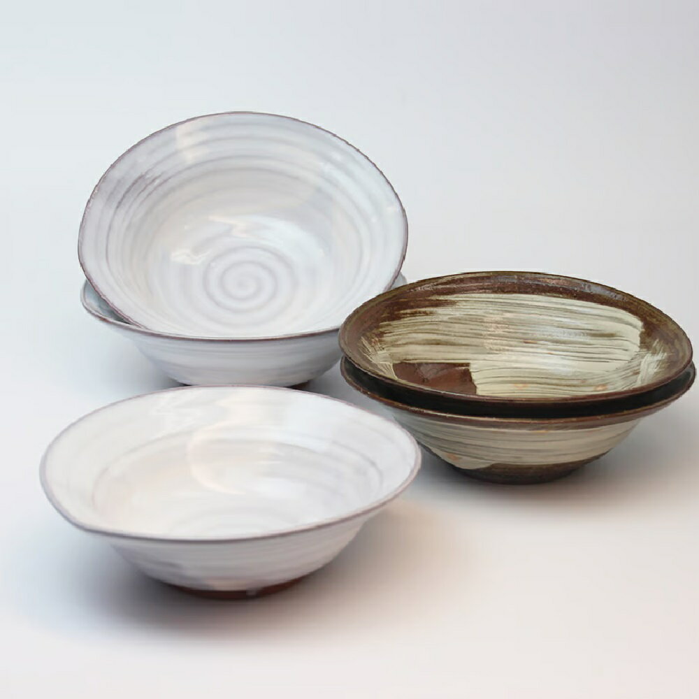 乐天商城 - 萩焼 椿秀窯 二彩煮物鉢揃　（刷毛目）：約16.5×15.5×H5.0cm×2客（白）：約16.7×15.7×H5.2cm×3客