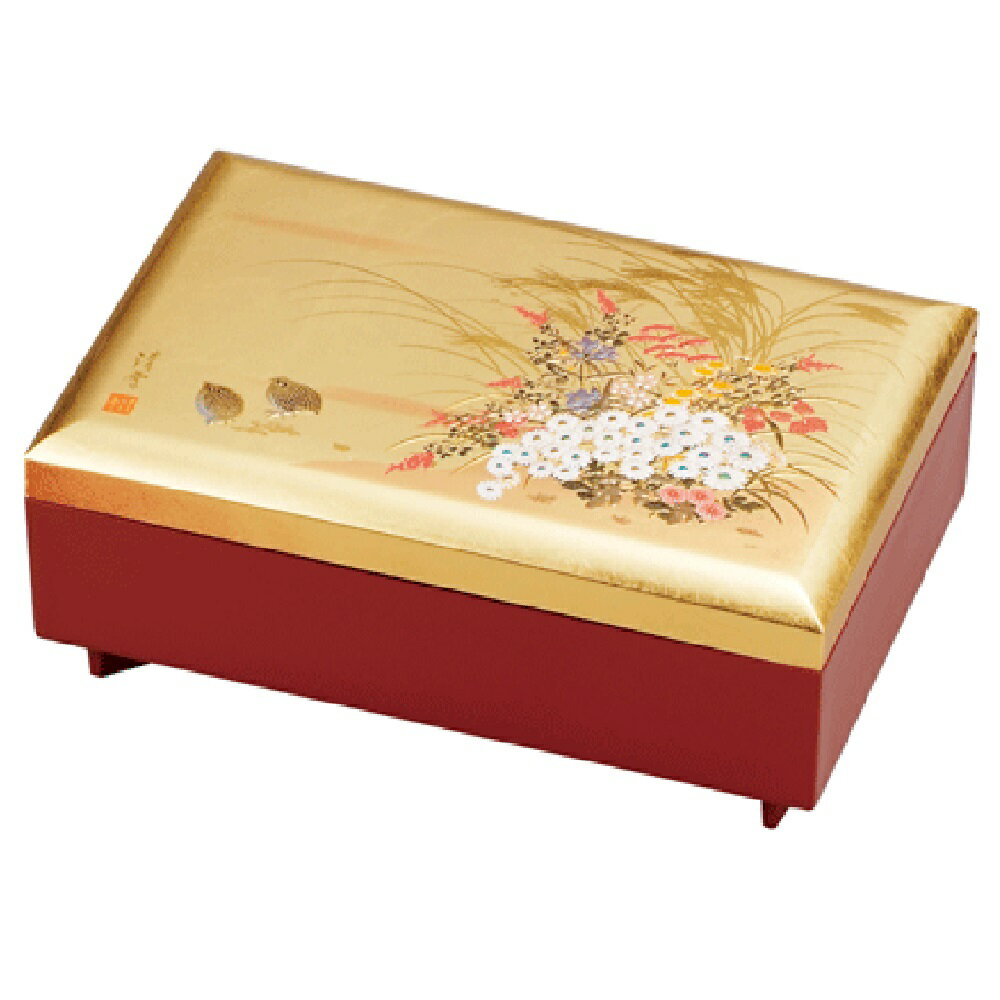 山中漆器 山中塗 みやび 匠宝石箱 オルゴール付 きく、ききょう、おみなえしなどの多彩な花を色鮮やかに描いたシリーズ。