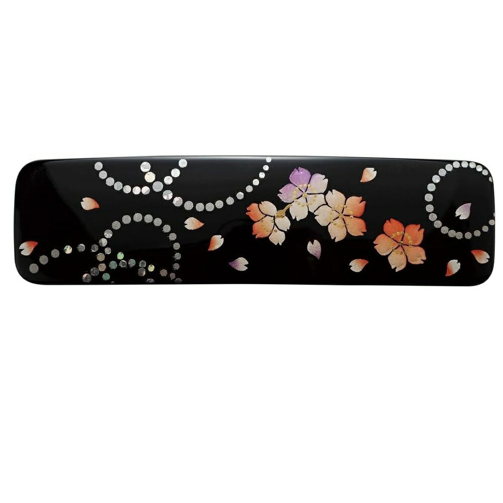 乐天商城 - 山中漆器 山中塗 漆芸バレッタ 長角（小）舞桜（B）
