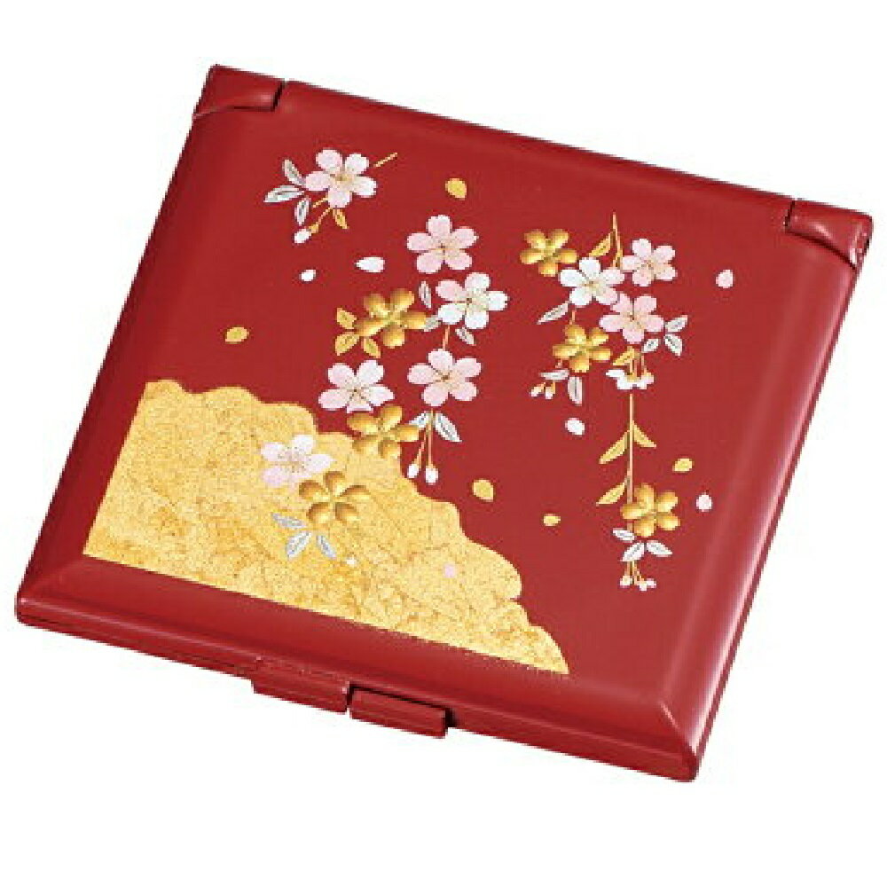 山中漆器 山中塗 角コンパクトミラー・箔工芸 祥雲桜