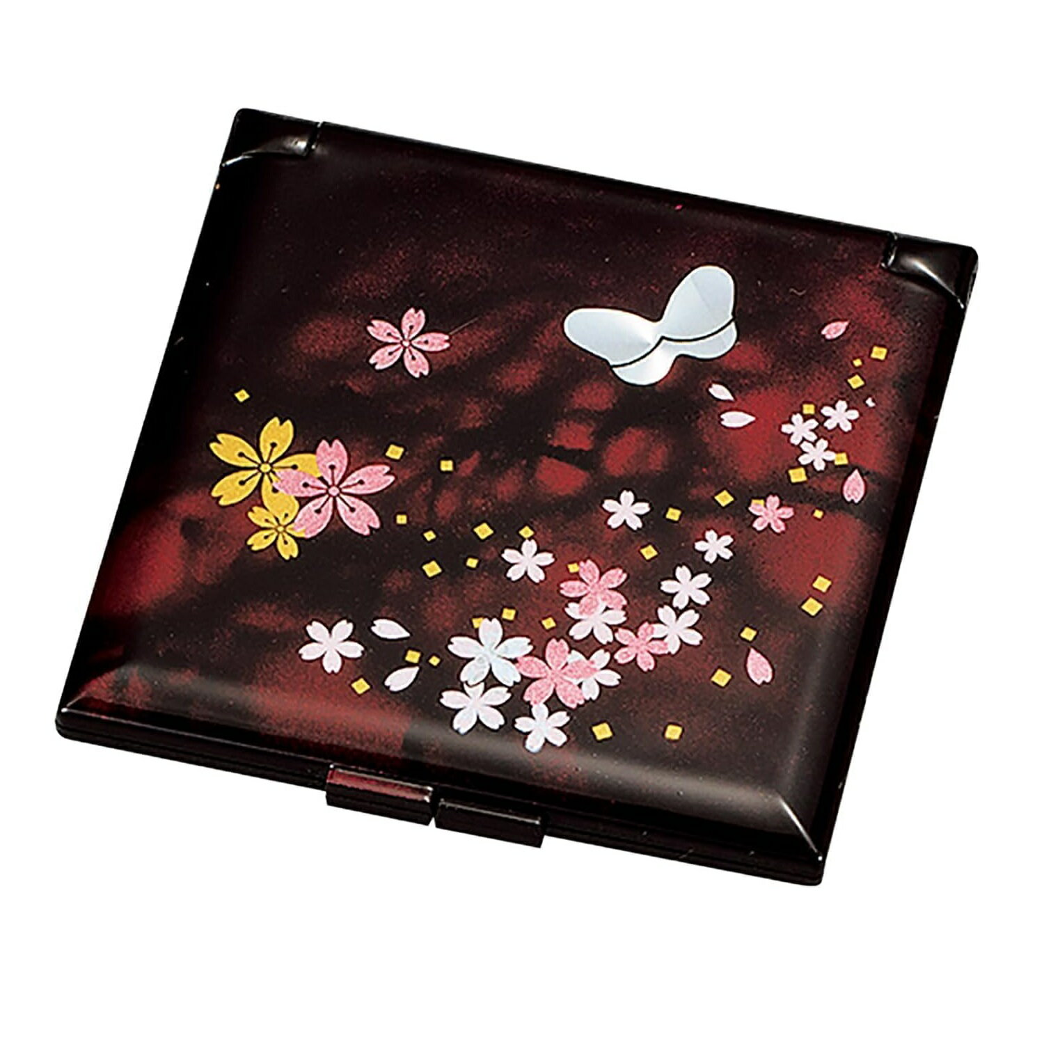 山中漆器 山中塗 角コンパクトミラー・桜さくら