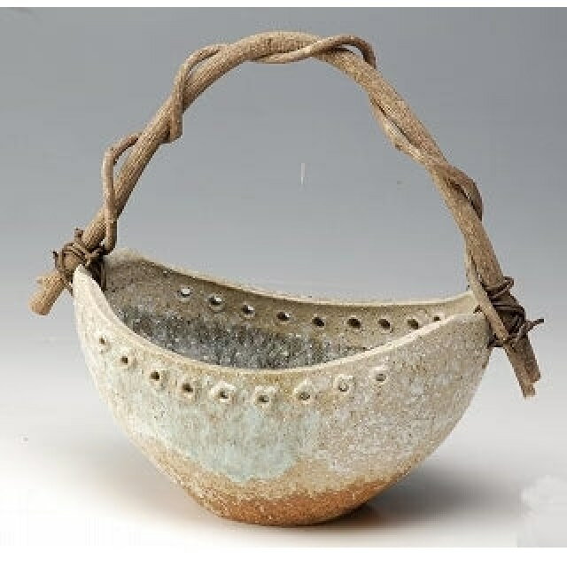 信楽焼 花瓶・花器 つる付花入　白結晶