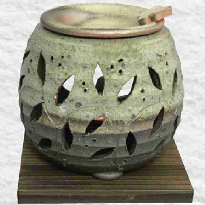常滑焼 茶香炉 石龍作 灰釉唐草茶香炉