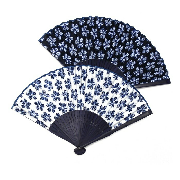 【女性用扇子】藍桜（扇子袋付き・紙箱入り）