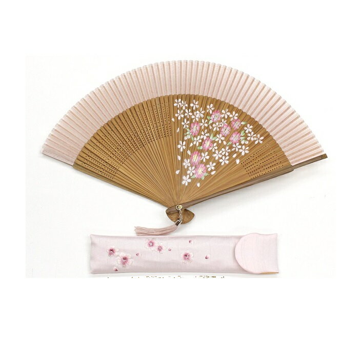 【女性用扇子】六十間・華酔桜／はなよいざくら （扇子袋付き・桐箱入り）