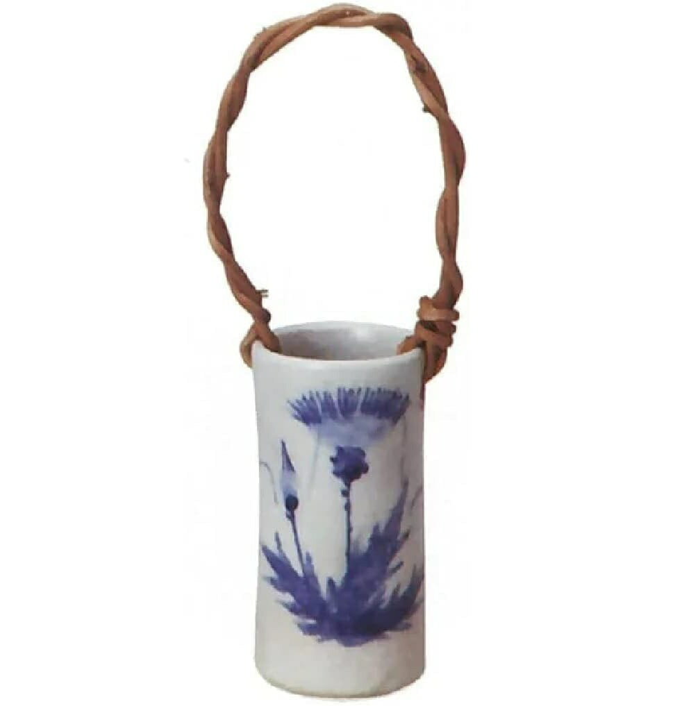 信楽焼 花器 あざみ絵つる付花入