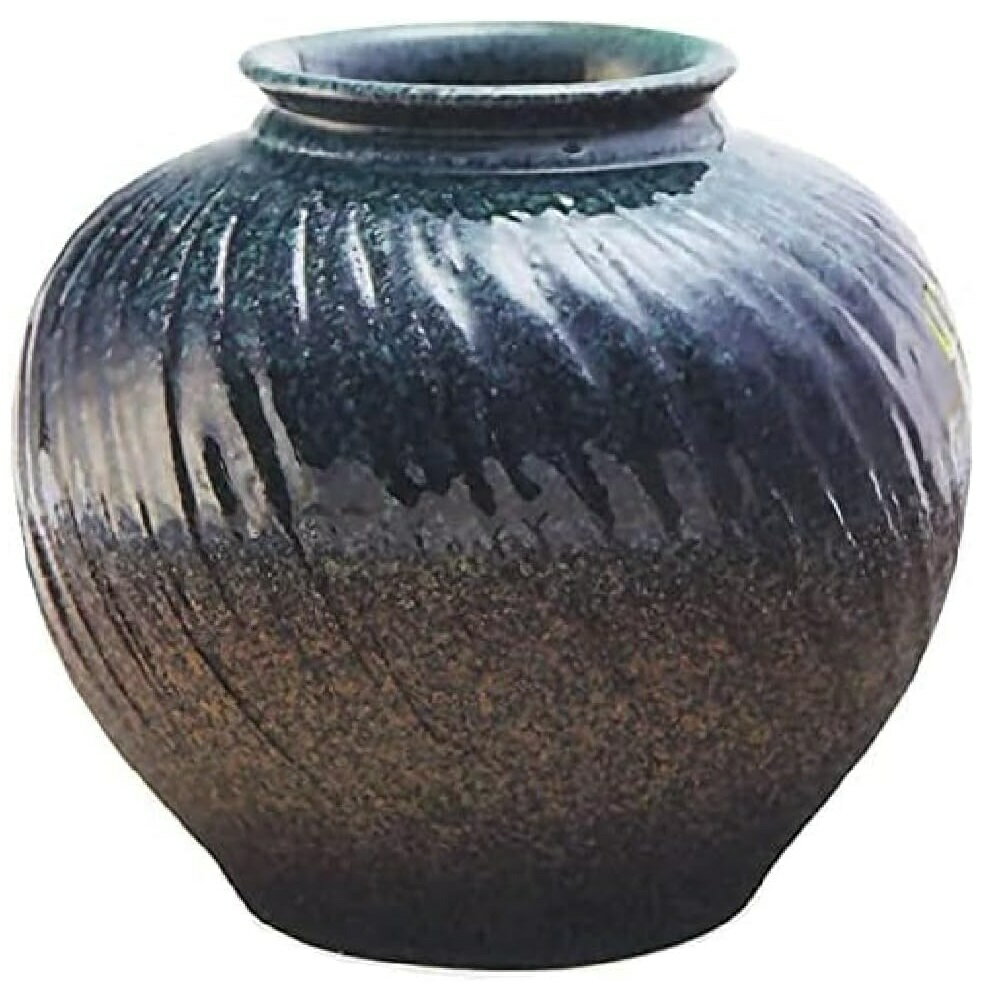 Rakuten - 信楽焼 花器 サメ肌緑ガラス丸花瓶・8号