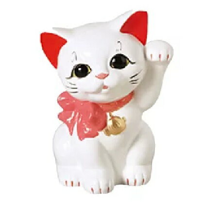 Rakuten - 常滑焼 招き猫　梅月 リボン猫　白　5号
