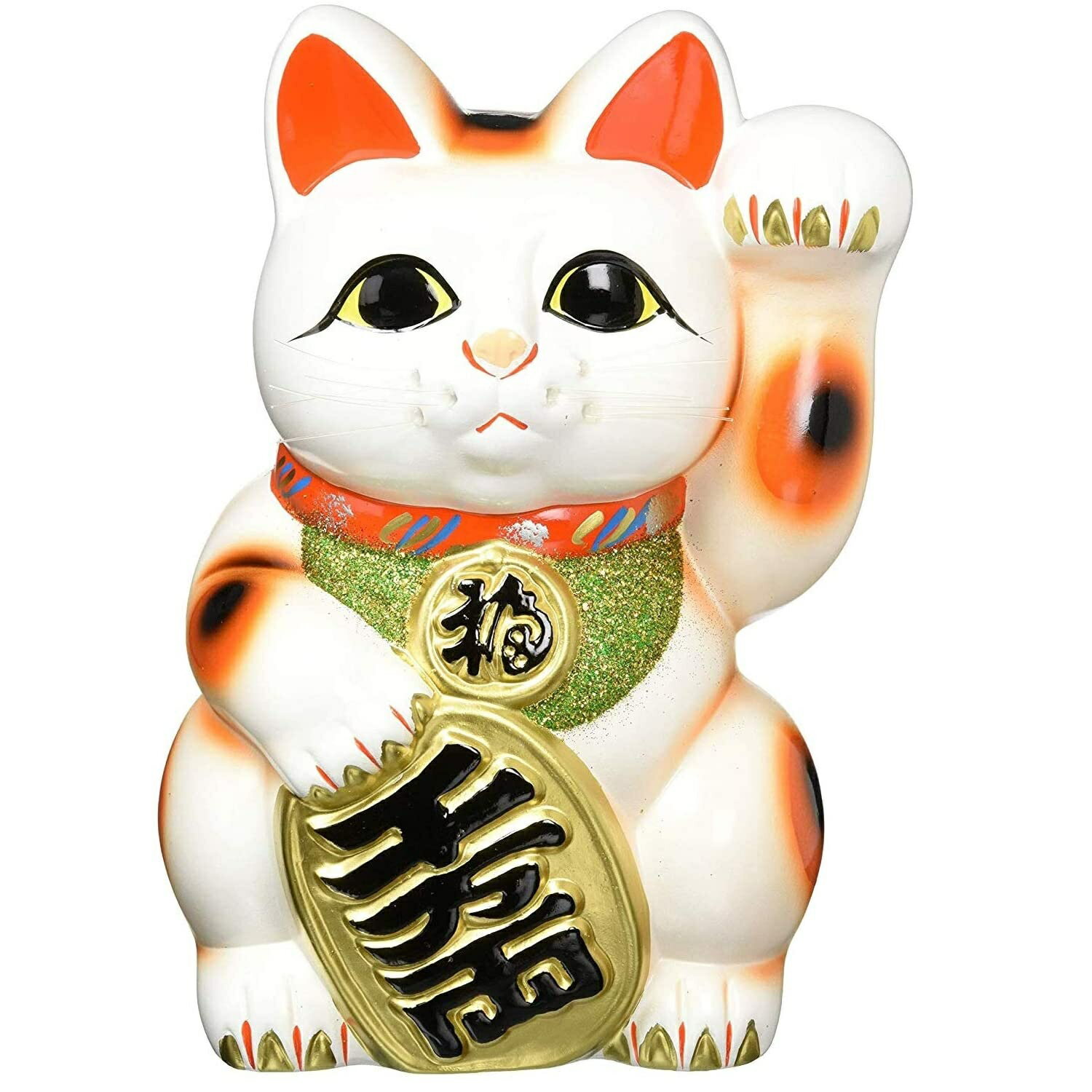 Rakuten - 常滑焼 招き猫　梅月 白小判猫（左手）8号高さ：25cm
