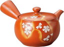 常滑焼急須【深蒸し急須/かご網茶こし急須】富仙 朱泥帯丸扇桜急須 約370ml