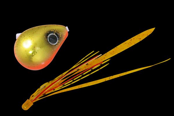 自重80g潮の流れの速いエリアを想定し、誕生した”爆流”鉛式ビンビン玉スライドが、海老パウダーと海老オイルを配合し味と匂いを加えた新素材「T+（tasteプラス）ラバー」ネクタイとスカートを身に纏いリニューアルしました。激流や深場の攻略はもちろん、水流抵抗を強く受けるドテラ流しやキャスティングでの使用にも最適で、左右にふれるスラローム軌道のアクションを生む特徴的な流線形のヘッド形状がパーツの暴れを軽減し、丸玉では困難であった200g超の重量級ラインナップが可能になりました。スカートを一方向に整え、過剰なパーツ暴れを更に軽減するバックファイヤーキャップを搭載。パーツ交換方法も容易で、揺れる船上においても快適に作業を行うことが可能です。※掲載している商品の画像は代表画像を表示しています。また実物と色が違って見える場合があります。あらかじめご了承下さい。