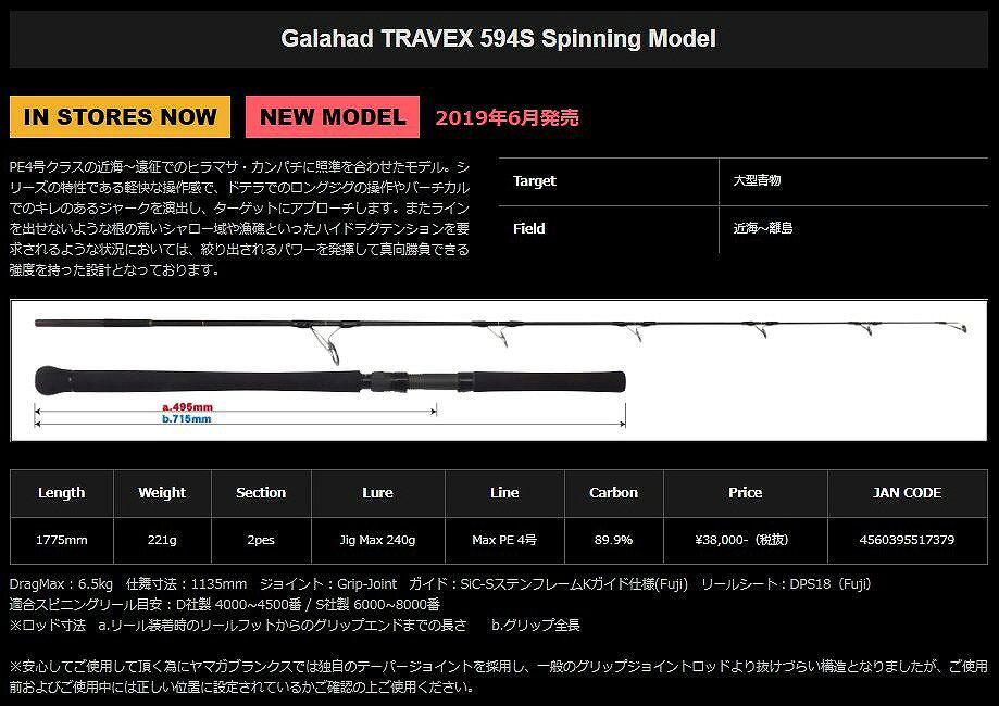 【スーパーセール期間限定最大P10倍＆お得なクーポン】ヤマガブランクス ジギングロッド ギャラハドトラベックス 594S (スピニング/2ピース) casting-10369979 釣具のキャスティング 楽天市場店 サンプル画像2