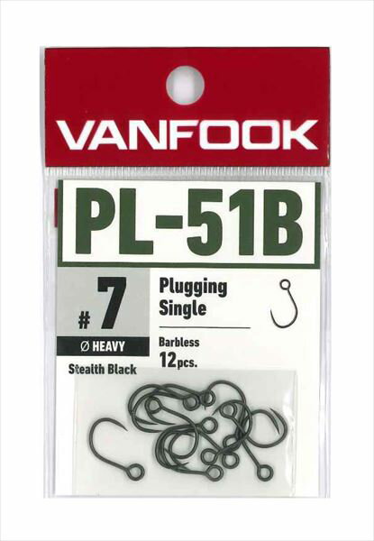 ヴァンフック シングルフック PL-51B プラッギングシングル ヘビーワイヤー バーブレス SBK #7