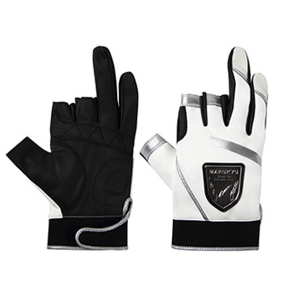 マルキュー 手袋 フィッシンググローブTR-01 3本切り ホワイト/シルバー S