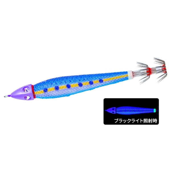 深場狙い・潮が早い・二枚潮三枚潮などで底が取りにくい時などに最適!!舵の役目をする 「ラダーヘッド」 がブレない安定姿勢を可能にして抱かせる!!【すみ潮ブルー】紫外線が深場まで届きやすい「すみ潮」状況下でイカが認識しやすいブルー系は効果抜群!! 紫外線が含まれるメタハラ集魚灯下のディープでも効果あり。サイズ：25号重量：94g ※実物と色が違って見える場合があります。あらかじめご了承下さい。