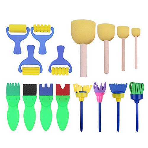 【送料無料】Kingsie スポンジ 絵の具 16本セット 子供 ペイントローラー スポンジブラシ ペイントブラ..