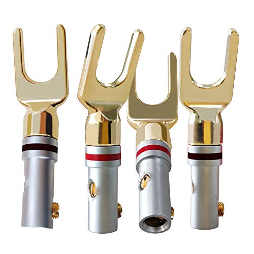 【送料無料】Cleqee 4本 24K金メッキ スピーカープラグ Y型プラグ Yラグ端子 ねじ込み式 無はんだ端子 ..
