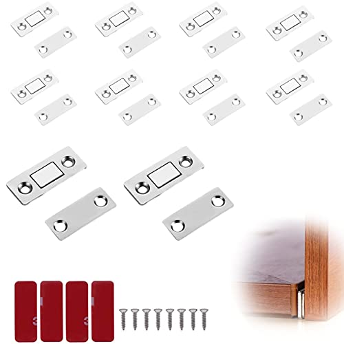 【送料無料】YFFSFDC マグネットキャッチ 10枚 強力両面粘着テープ ねじは不要です 磁気キャッチラッチ ステンレス鋼製 超薄型 超強力 磁石 ドア止め金...