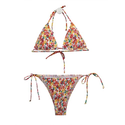 【送料無料】[fyetemon] ビキニ 水着 レディース 三点セット セクシー ひも付き フリル トップ 花柄 バスト盛れる 海辺 プール 温泉 旅行 映え 韓国風