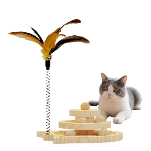 【送料無料】猫用おもちゃ ボール回転盤 無垢材 回転式 滑り止め 耐摩耗性 収納便利 角丸加工 安全設計..