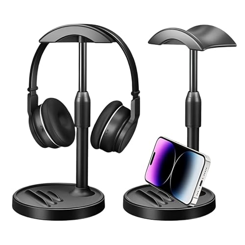 【送料無料】YUENTOEN 卓上 ヘッドホン スタンド付きスマホスタンド 高さ調節可能 折りたたみ式 ヘッド..