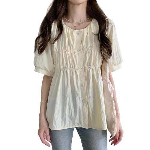 【送料無料】[Vincent house] ブラウス レディース パフスリーブ ボタン カウルネック 半袖 トップス ..