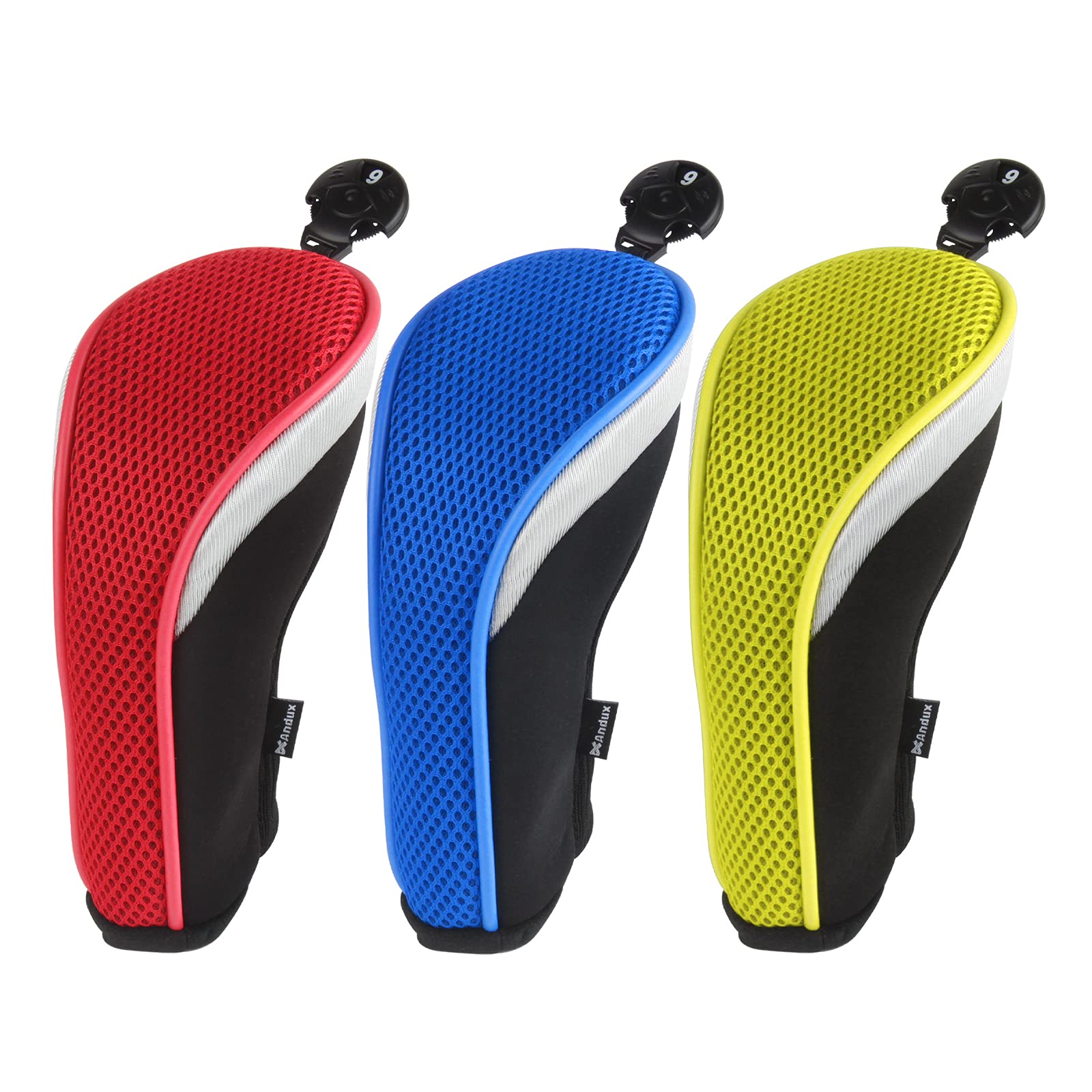 【送料無料】Andux ゴルフ ハイブリッド クラブヘッドカバー 交換可能な番号タグ付き 3個セット (マルチカラー)